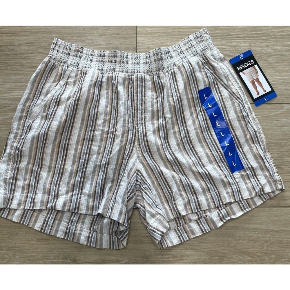 NWT Briggs Women’s Large Linen Shorts Elastic Waist Pockets Light Colorful